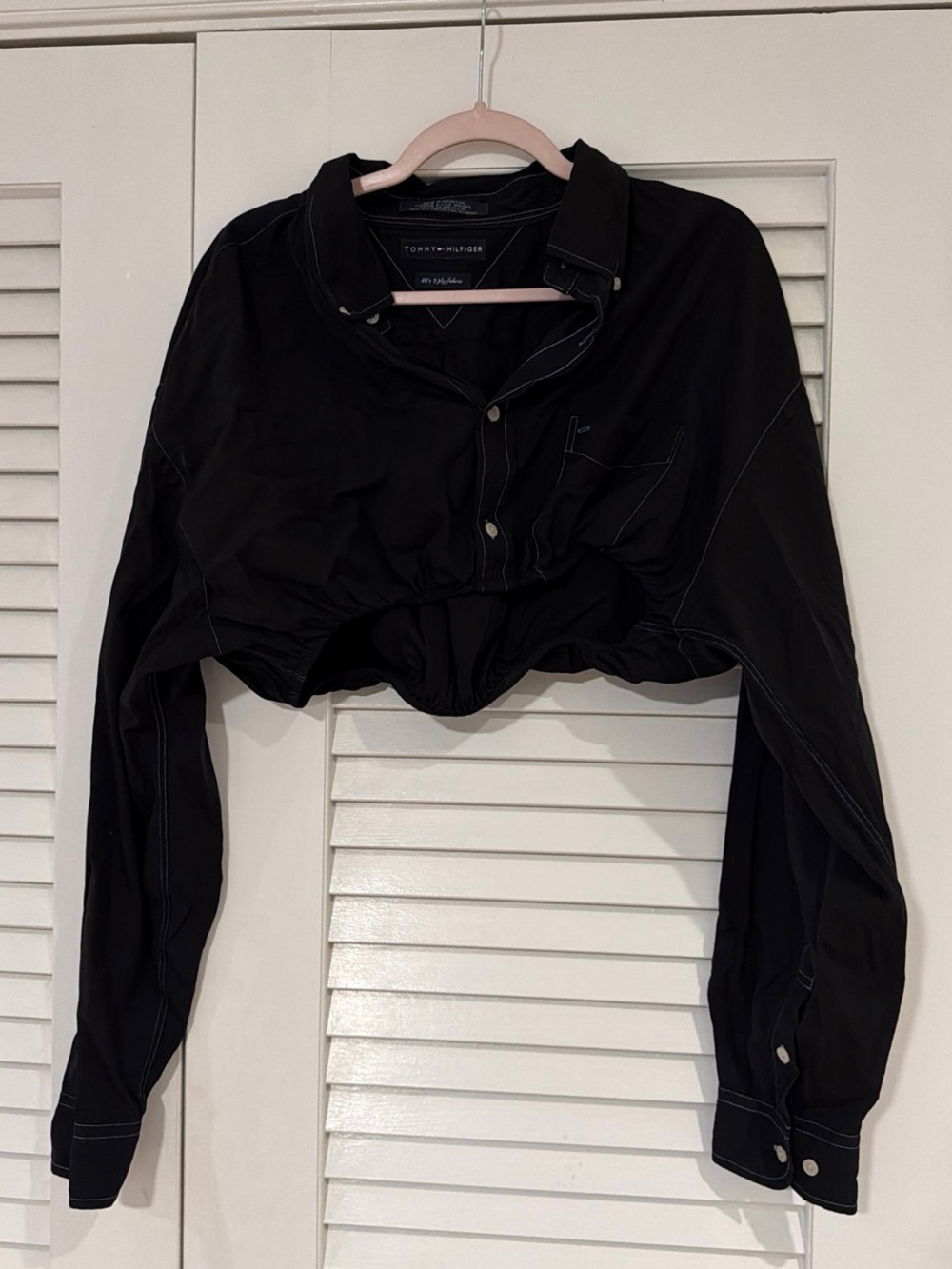 Tommy Hilfiger Black Cropped Button-Front Shirt Jacket